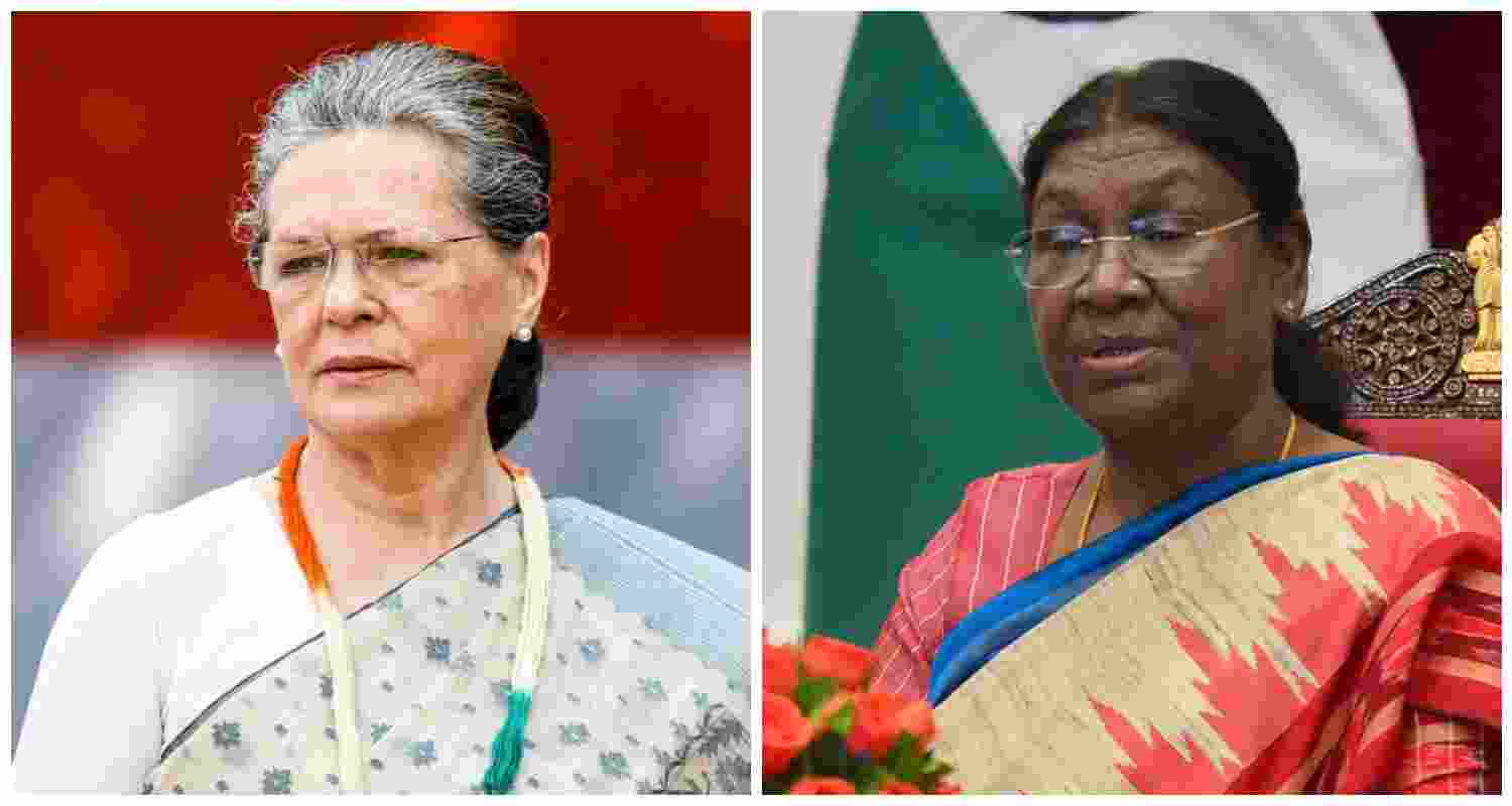 Congress Parliamentary Party Chairperson Sonia Gandhi (L), President Droupadi Murmu (R).