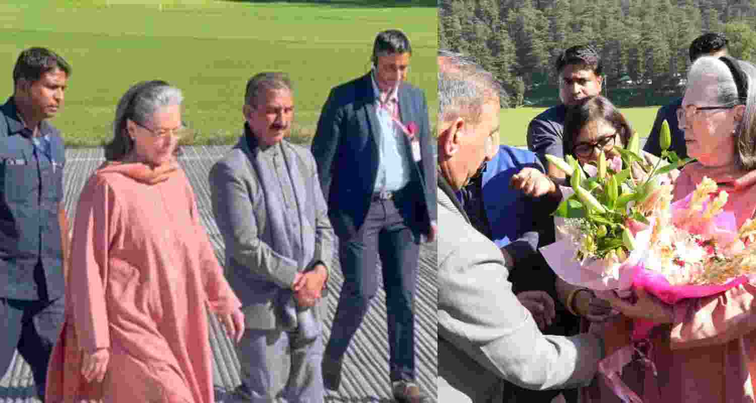 Sonia Gandhi arrives in Shimla to attend Virbhadra Singh statue unveiling on the Ridge. 