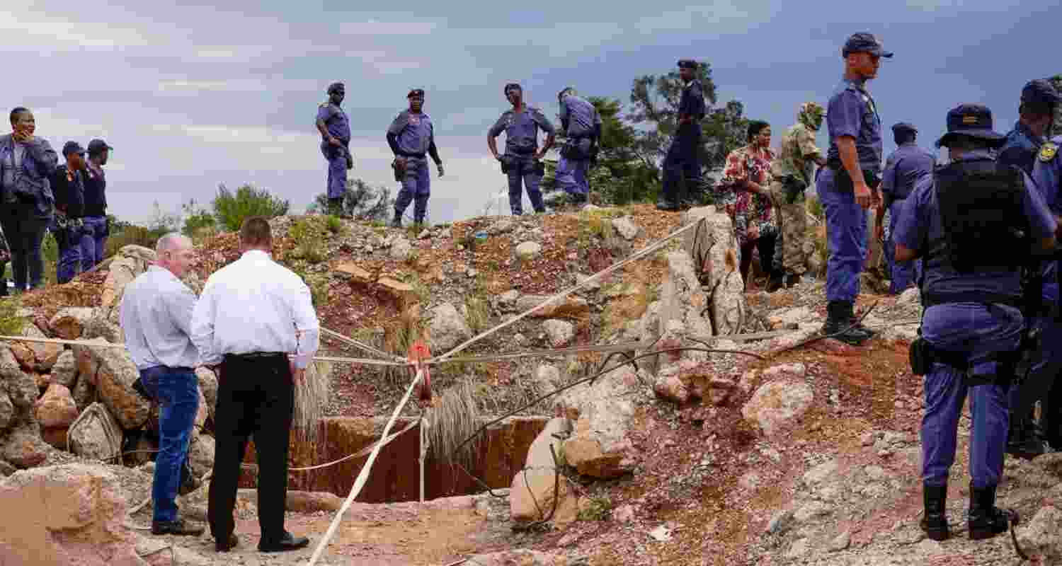 Rescue and Police personnel outside the mine in South Africa. Rescue and Police personnel outside the mine in South Africa.