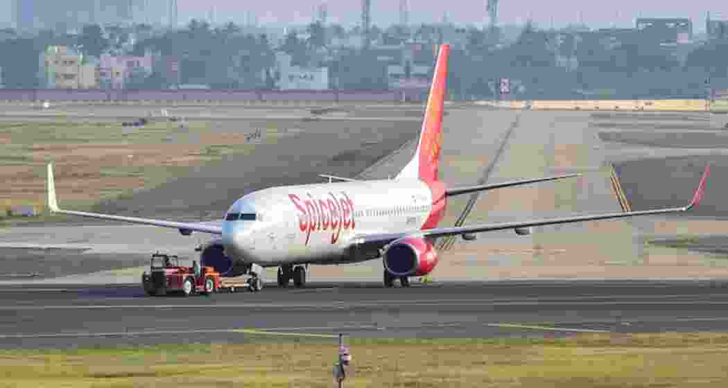 A SpiceJet plane prepares to take-off. 