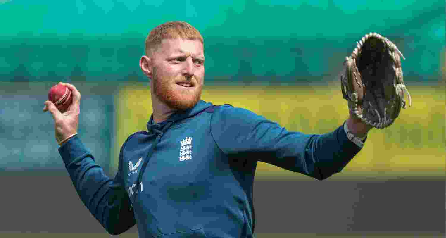 England batsman-captain Ben Stokes throws a ball during a practice session.