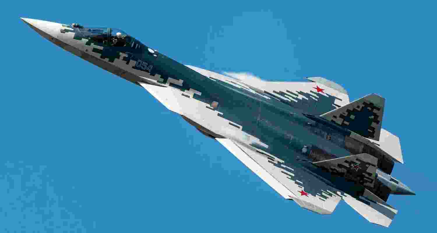 The Sukhoi-57 fighter jet in action during an airshow in Beijing, China.