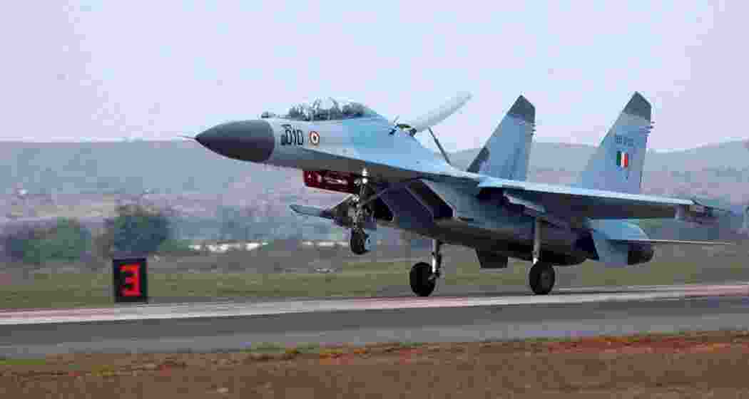 An IAF Sukhoi Su-30MKI takes flight.  