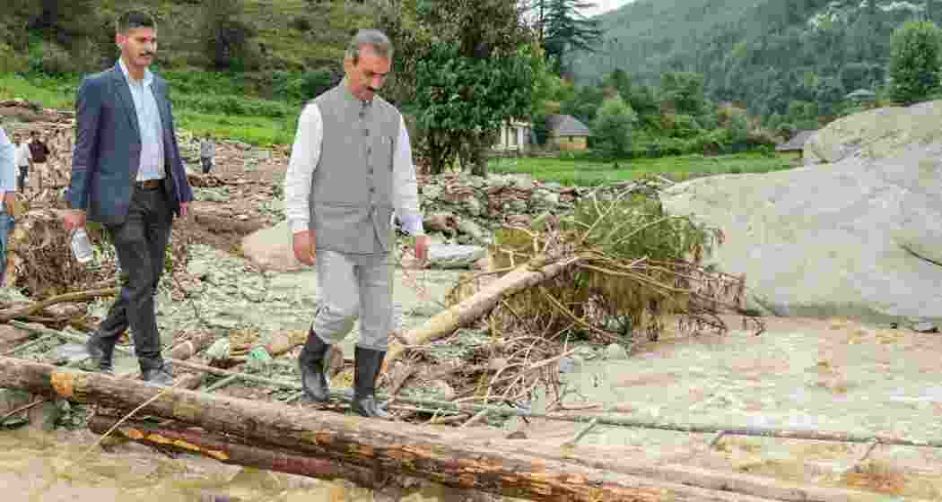 Himachal Pradesh Chief Minister Sukhvinder Singh Sukhu visits a disaster-affected area, in Mandi district, Himachal Pradesh. Himachal Pradesh Chief Minister Sukhvinder Singh Sukhu visits a disaster-affected area, in Mandi district, Himachal Pradesh.
