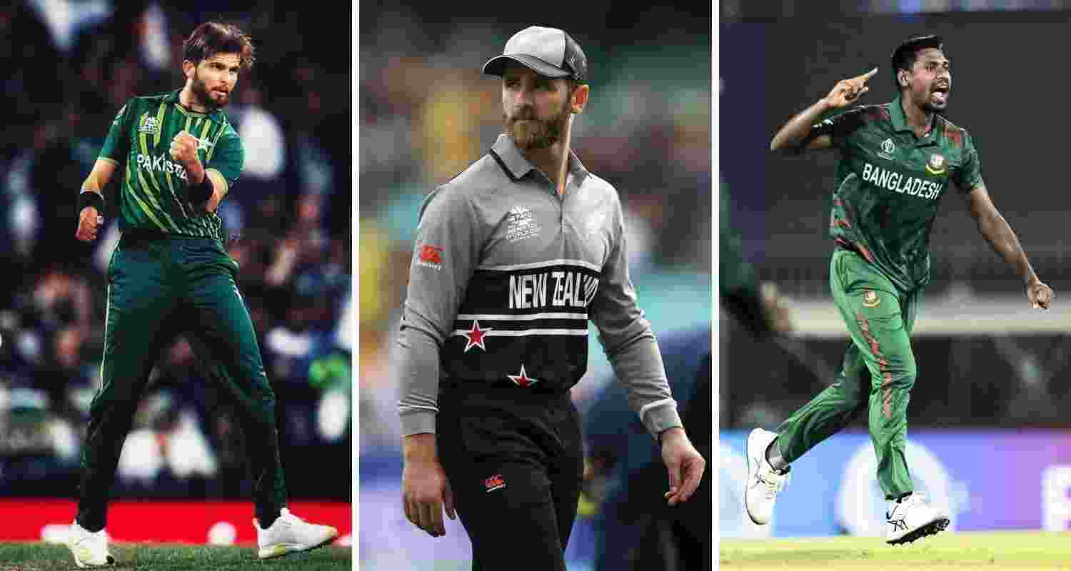 Left: Pakistan pacer Shaheen Afridi, Centre: NZ batsman Kane Williamson, Right: Bangladesh pacer Mustafizur Rehman.
