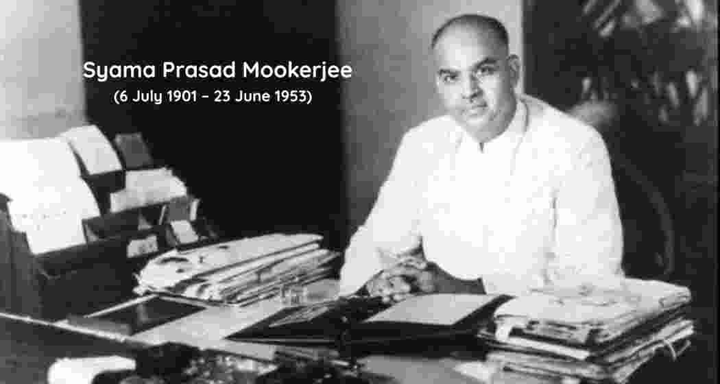 A file photo of Syama Prasad Mookerjee at work, seated at his desk.