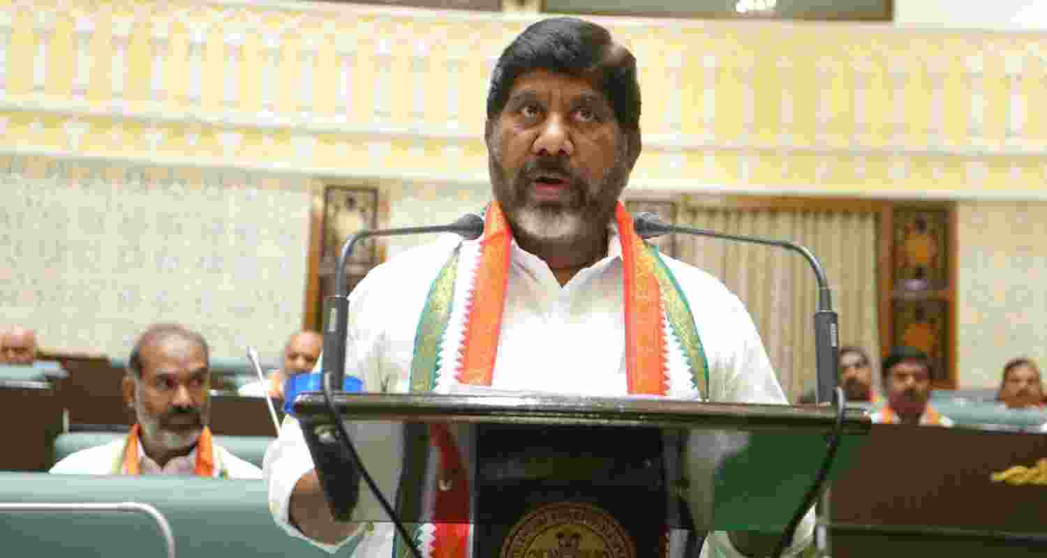 Telangana Deputy CM Bhatti Vikramarka Mallu presenting the budget.