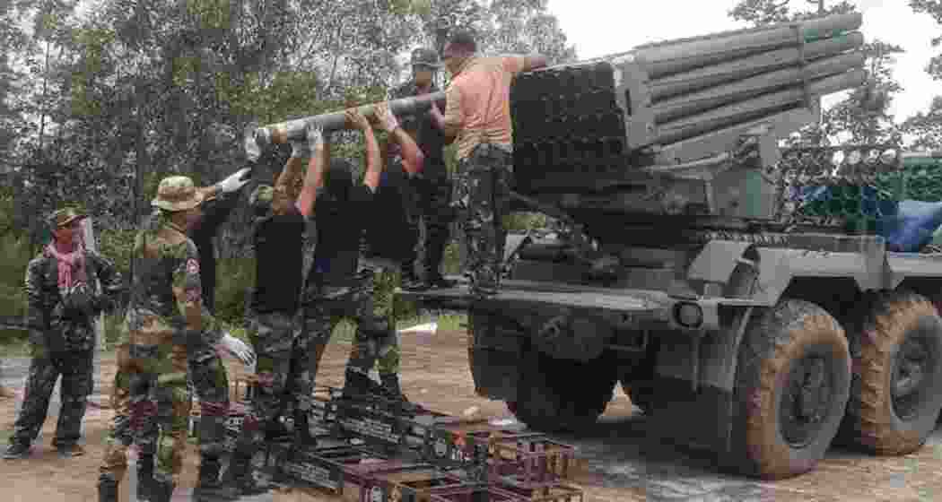 Cambodian soldiers reload the BM-21 multiple rocket launcher in Preah Vihear province.
