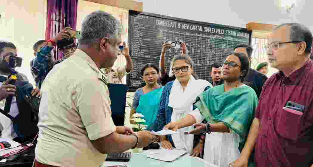 The TMC delegation submits an FIR at the Agartala police station following. The BJP had described the trip as a “scripted drama” amid allegations of vandalism.