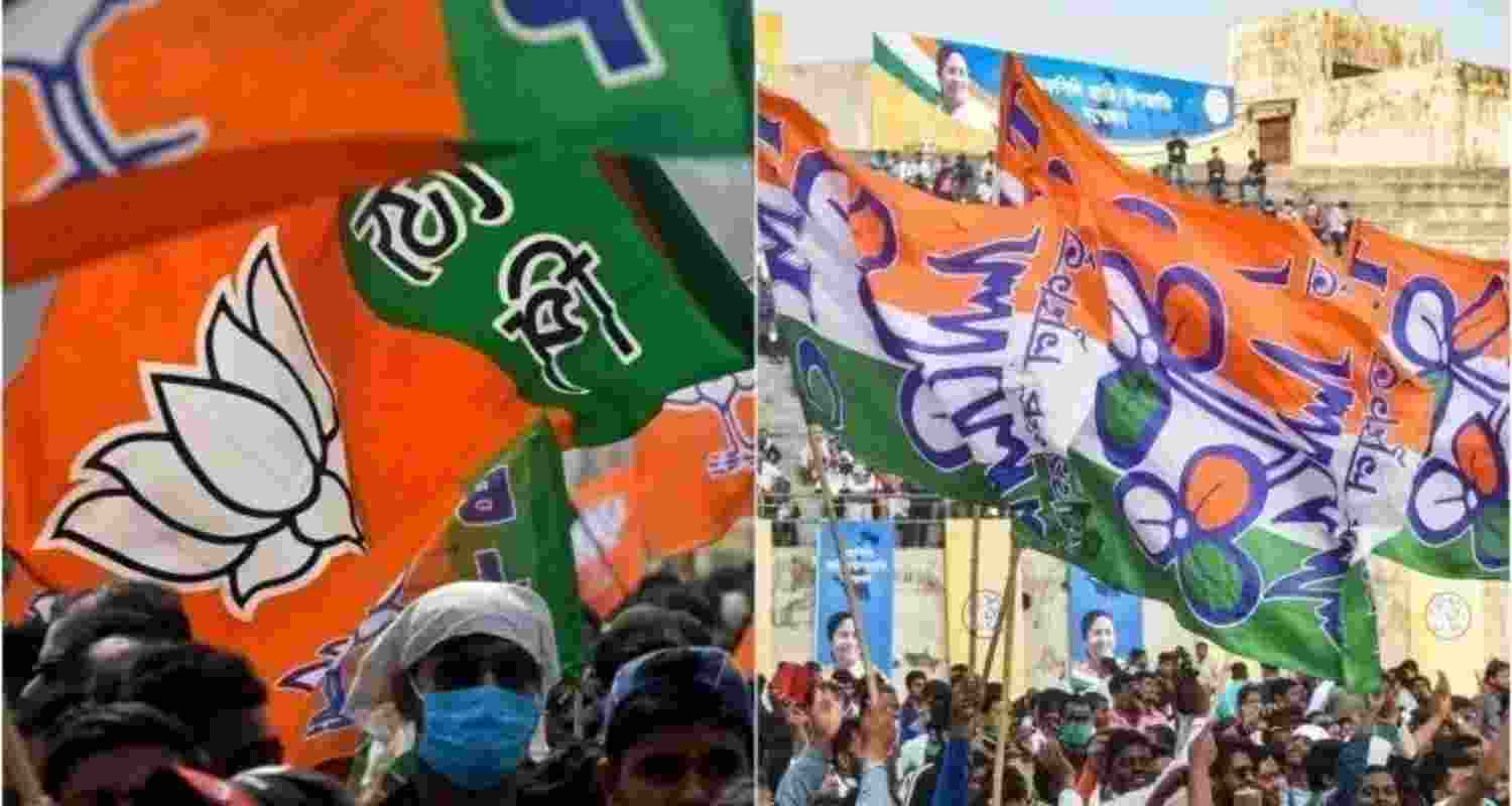 Flags of Trinamool Congress and Bharatiya Janata Party. 