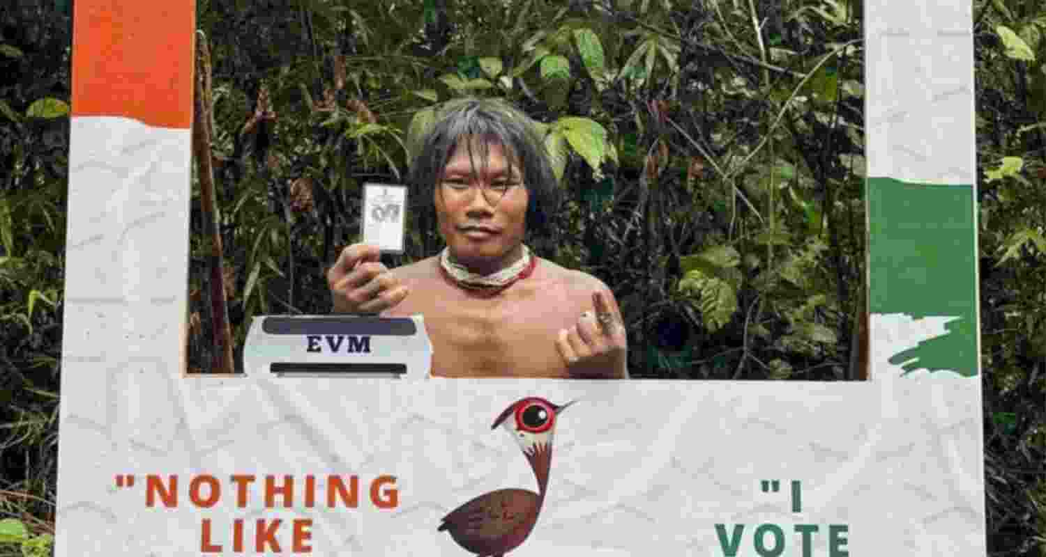 A voter from the Shompen tribe. 