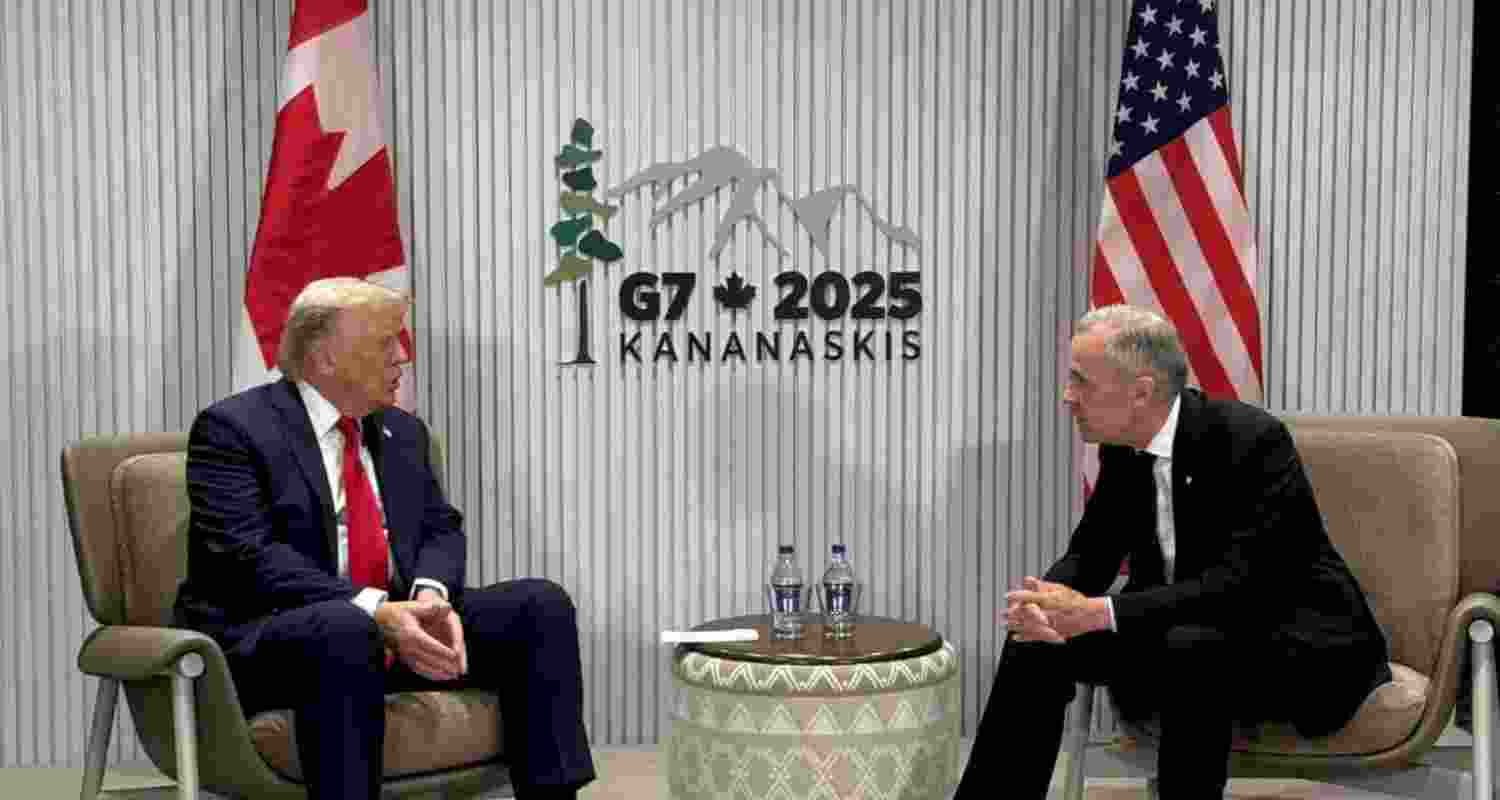 U.S. President Donald Trump meets with Prime Minister Mark Carney at the G7 summit in Kananaskis.