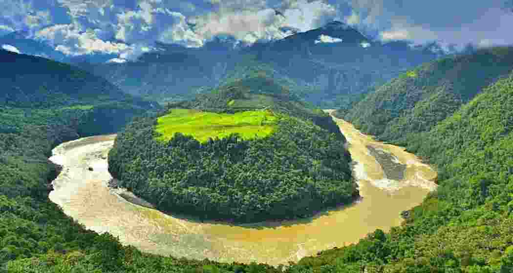 A view of the Yarlung Zangbo River gorge in Tibet, the site of China’s ambitious hydropower project, which raises geopolitical concerns in India and Bangladesh due to its strategic location.