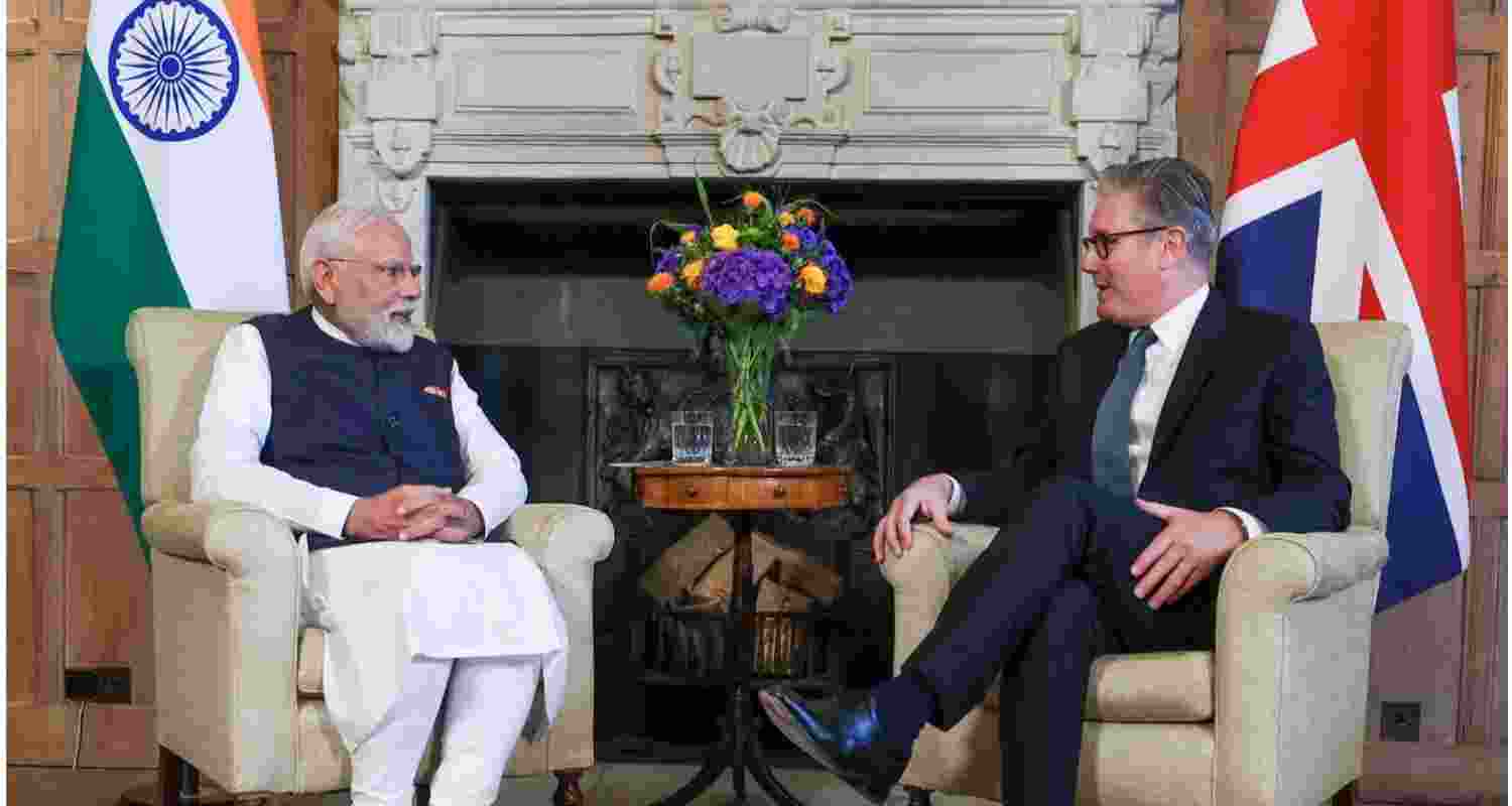 A file photo of Prime Minister Narendra Modi with United Kingdom Prime Minister Keir Starmer.