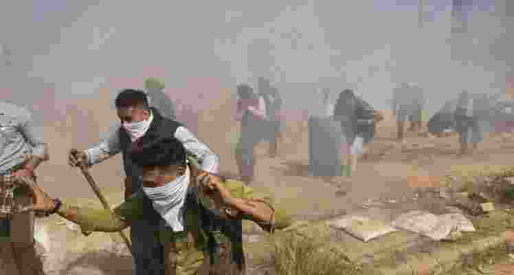 Tear gas being fired upon the protesting farmers at the Shambhu Border during the Samyukta Kisan Morcha’s (SKM) ‘Bharat Bandh’. 