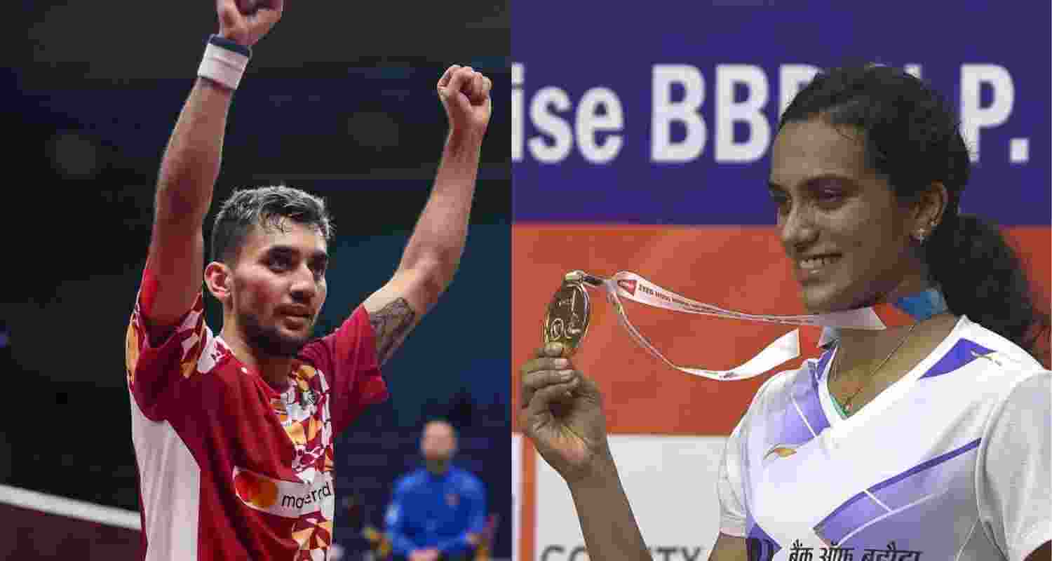 (L-R) Lakshya Sen and PV Sindhu. Images: X.