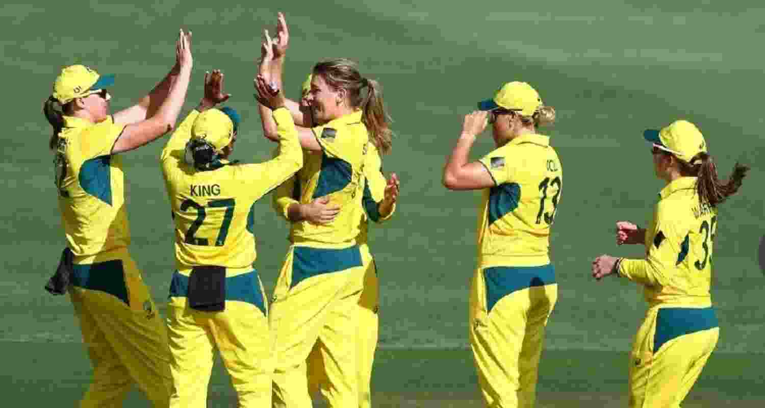 Australia women's cricket team after winning first ODI against India in Brisbane, Australia. Image: X.