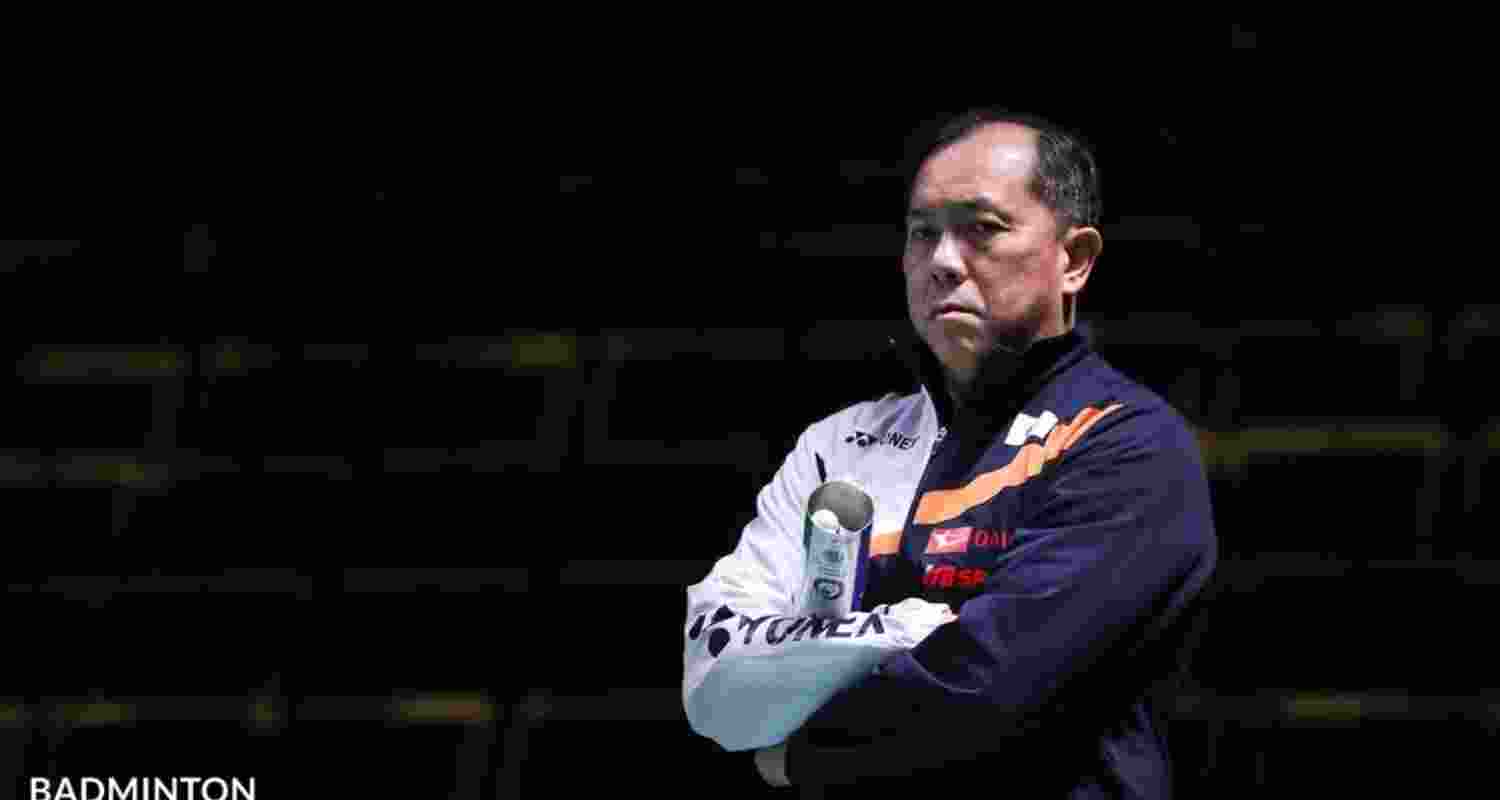 India double pair Chirag Shetty and Satwiksairaj Rankireddy coach Tan Kim Her. Image: BAI/X. 