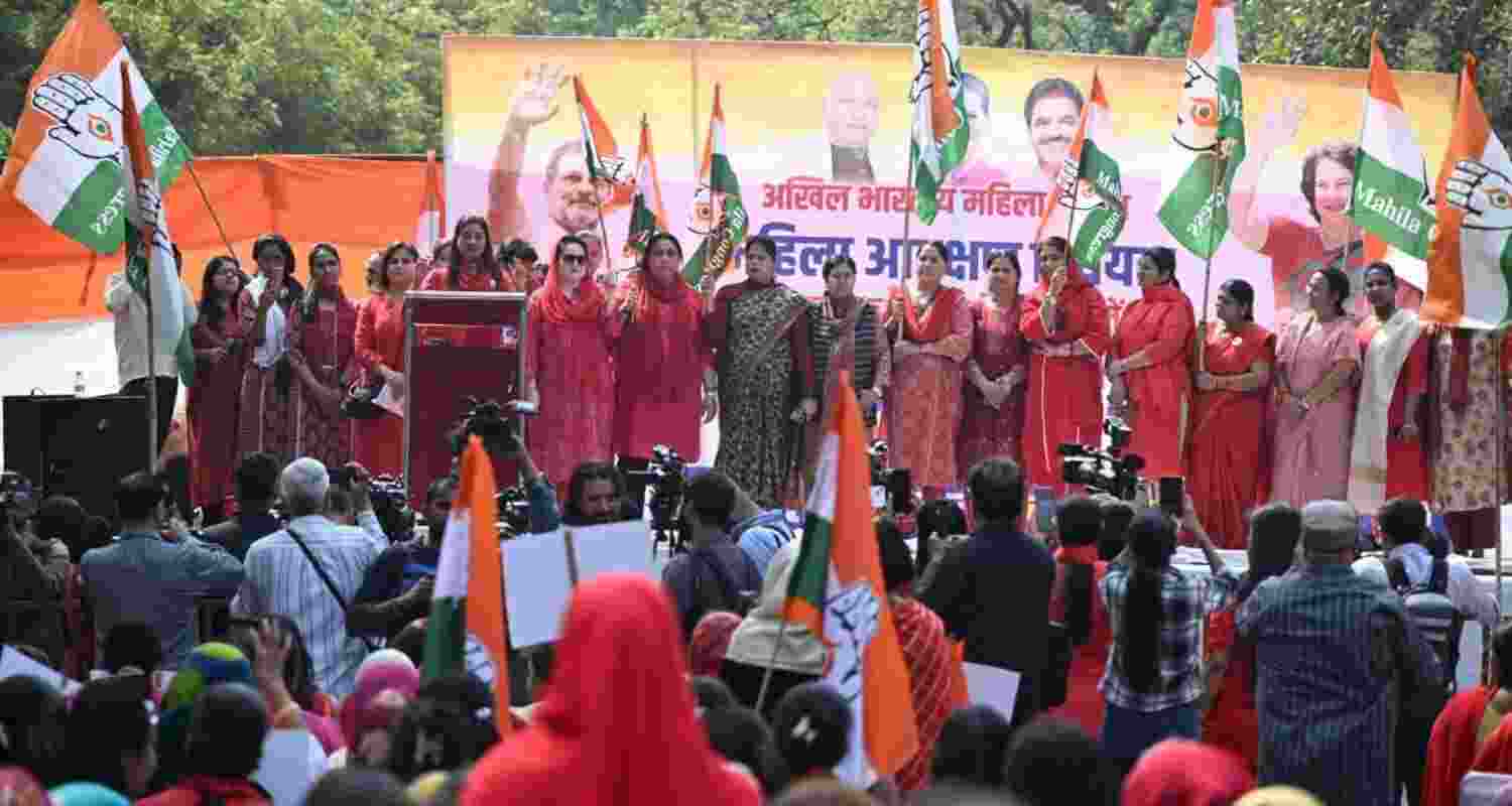Alka Lamba leads protest demanding 33 percent reservation.