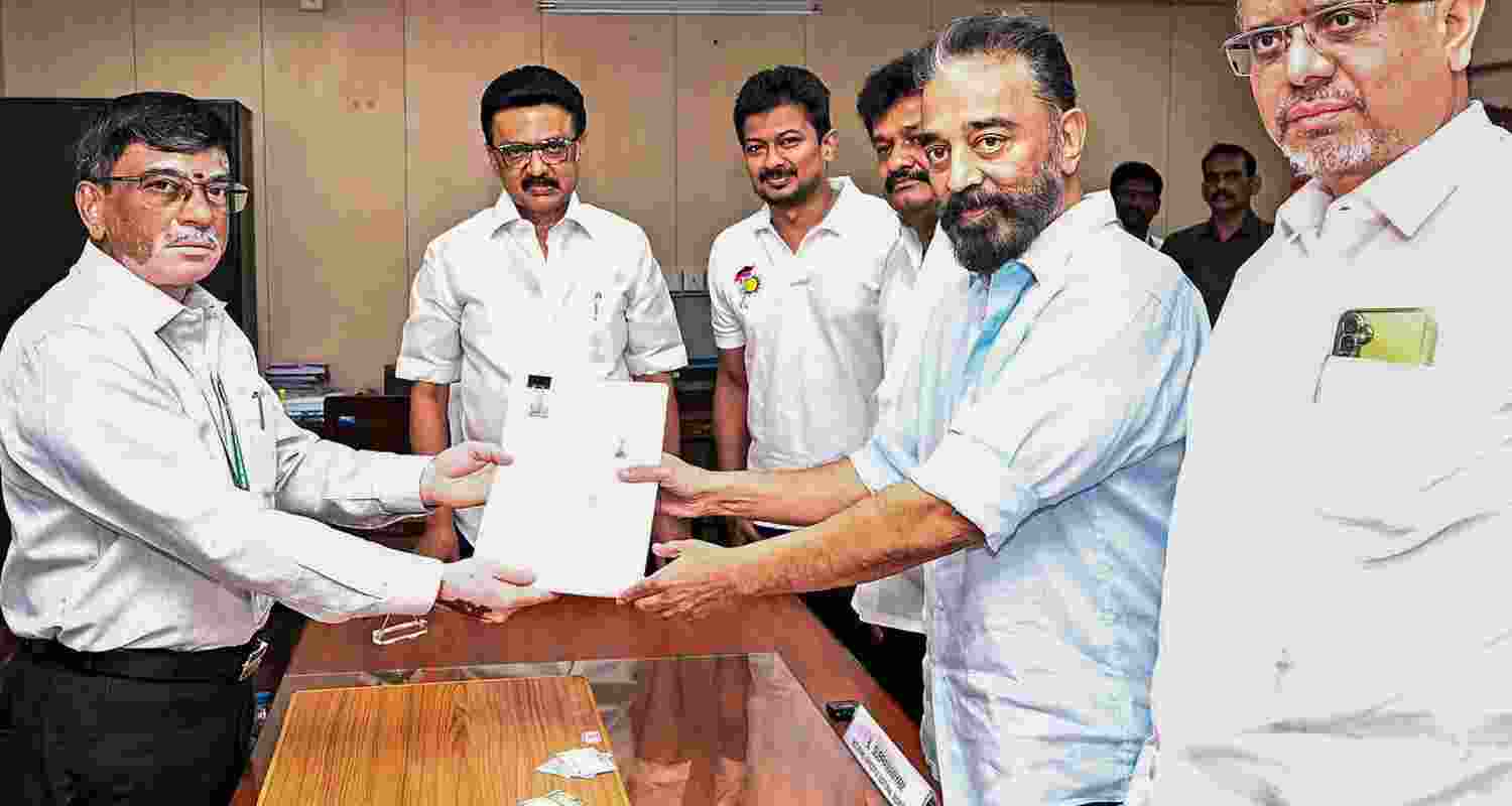 File Photo of Kamal Haasan Filing For Nomination For Rajya Sabha Seat from DMK.