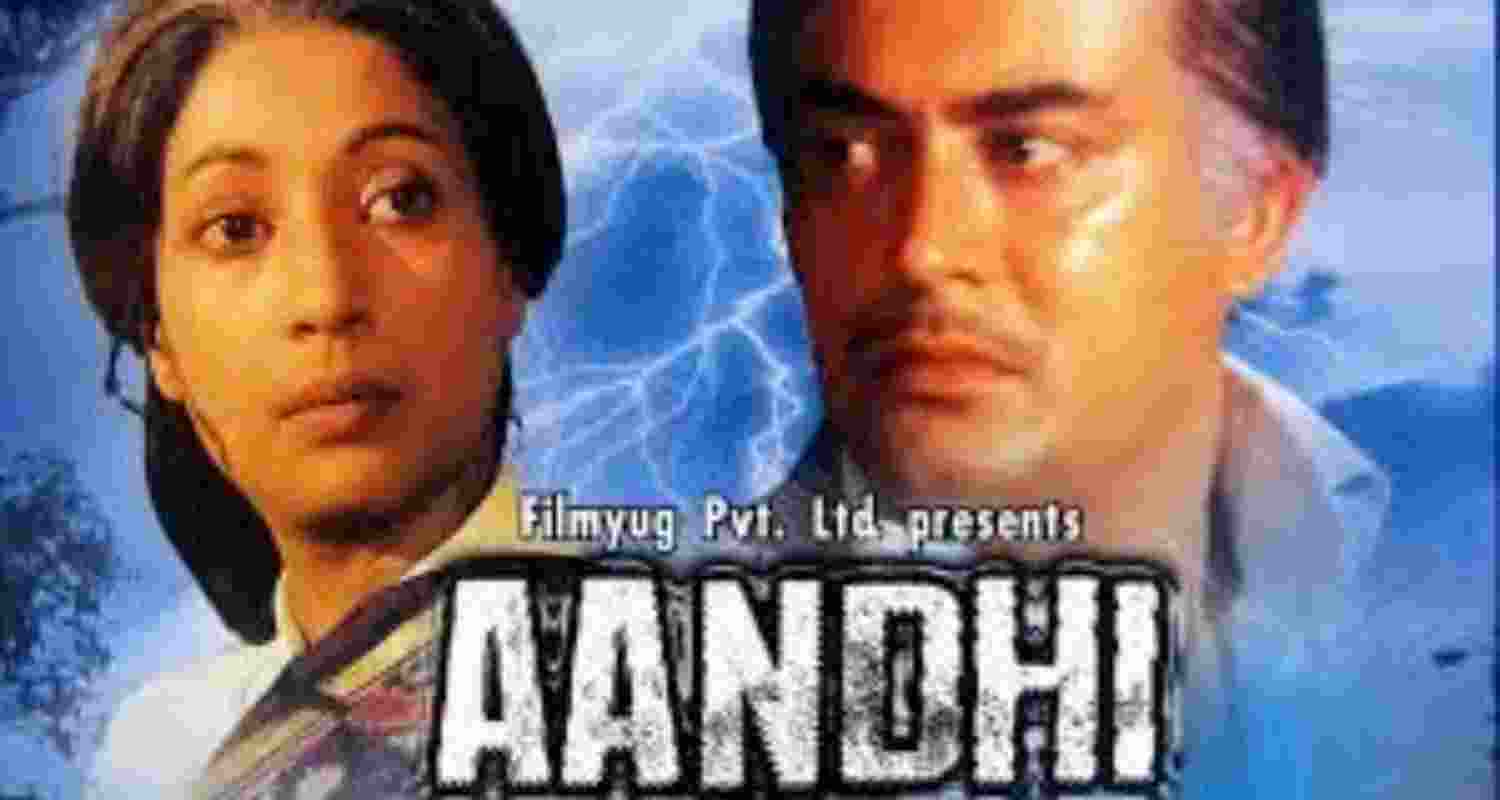 A poster of the film, 'Aandhi', starring Suchitra Sen and Sanjeev Kumar