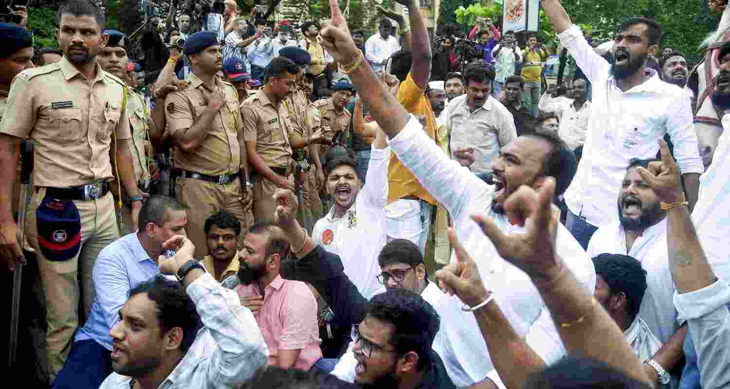 Protesters slam BJP over Marathi identity issue.