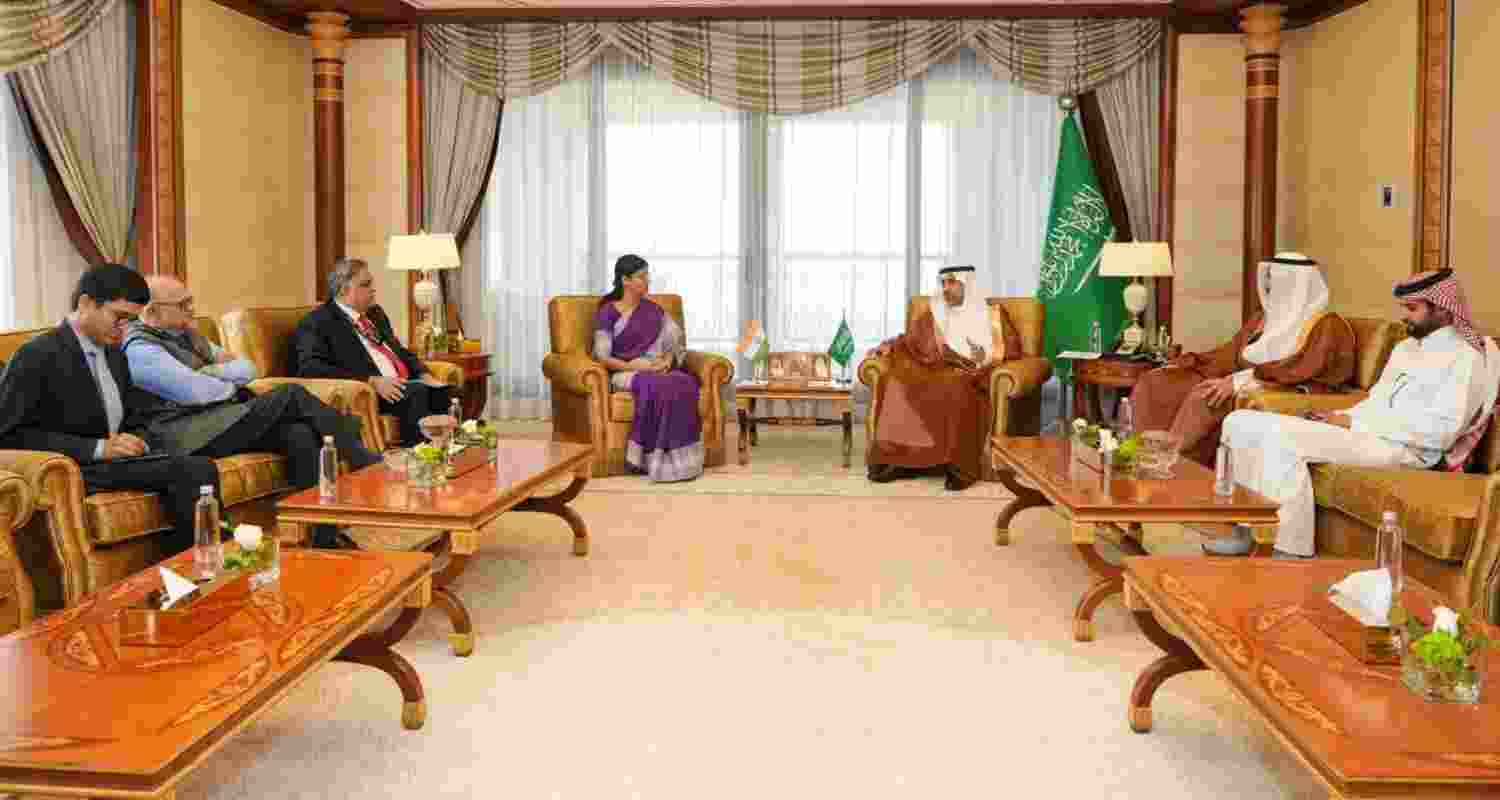 MoS Anupriya Singh Patel holds talks with Saudi Health Minister Fahd bin Abdulrahman Al Jaljel.