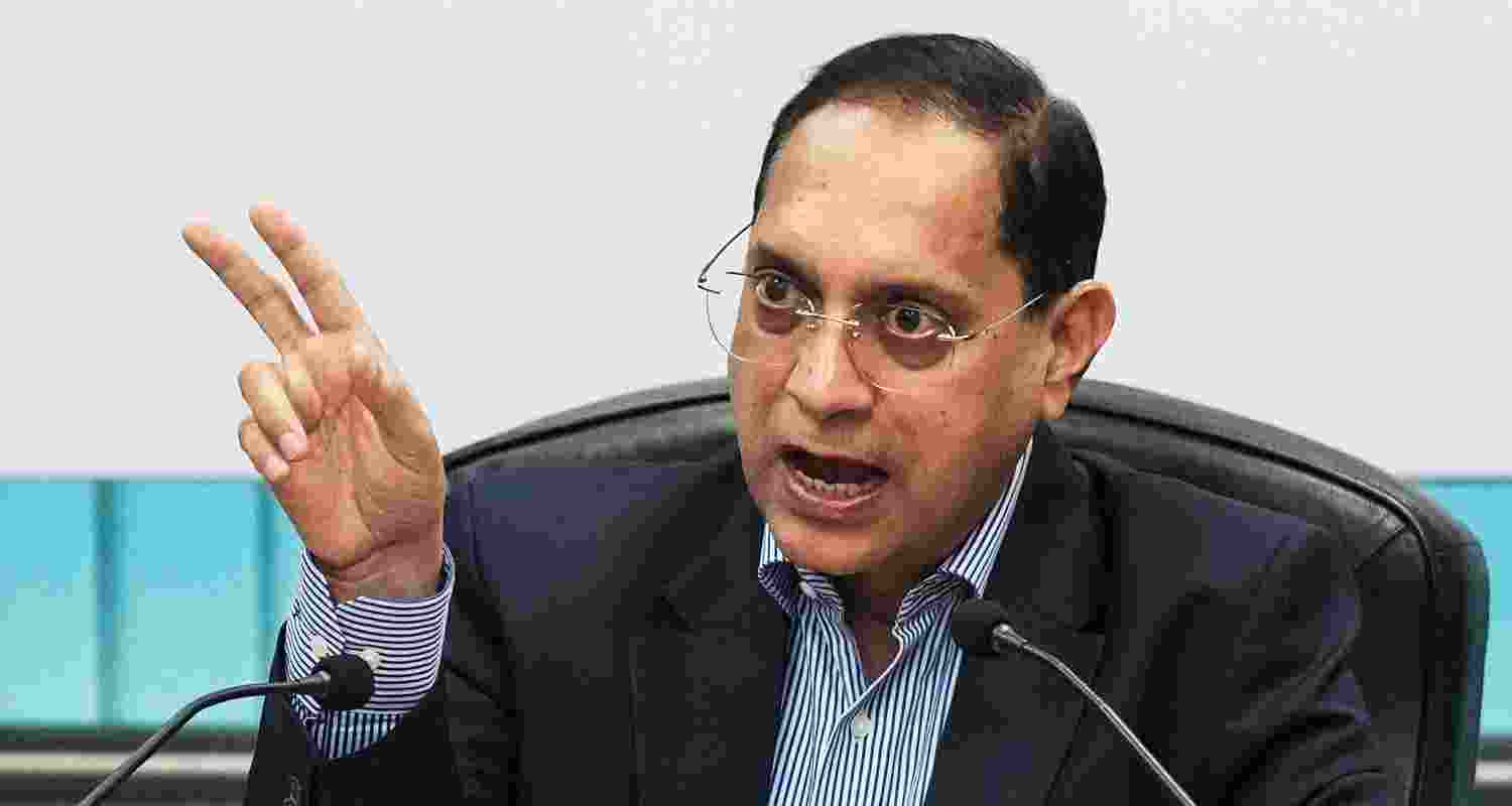 Securities and Exchange Board of India (SEBI) Chairman Tuhin Kanta Pandey addresses a press conference, at SEBI Bhavan in Mumbai, Wednesday