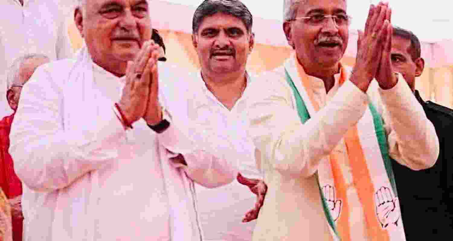 Congress leaders Bhupinder Singh Hooda (left) and Rao Narender Singh (right).