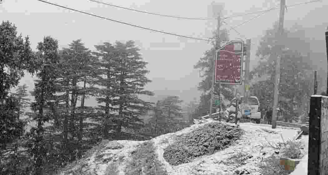 A view of the snowfall in Chakrata on Monday. 