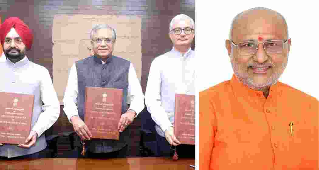 Chief Election Commissioner Gyanesh Kumar, flanked by Election Commissioners Vivek Joshi and S S S Sandhu.