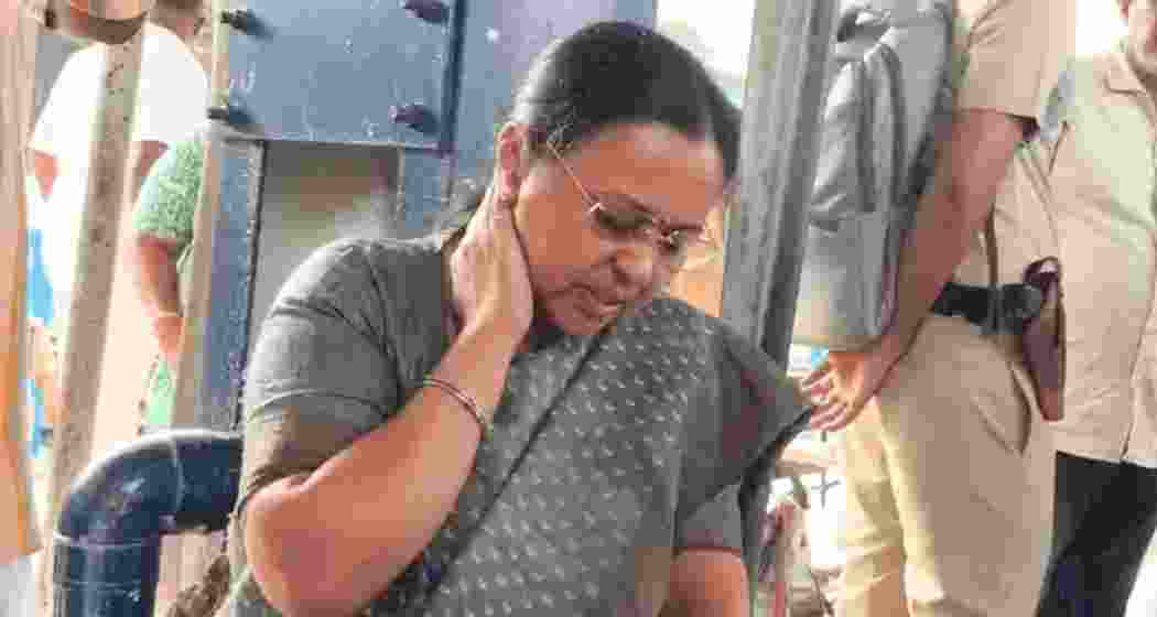 Kerala Health Minister Veena George, who sustained injuries during a black flag protest by KSU activists at Kannur Railway Station on Wednesday.