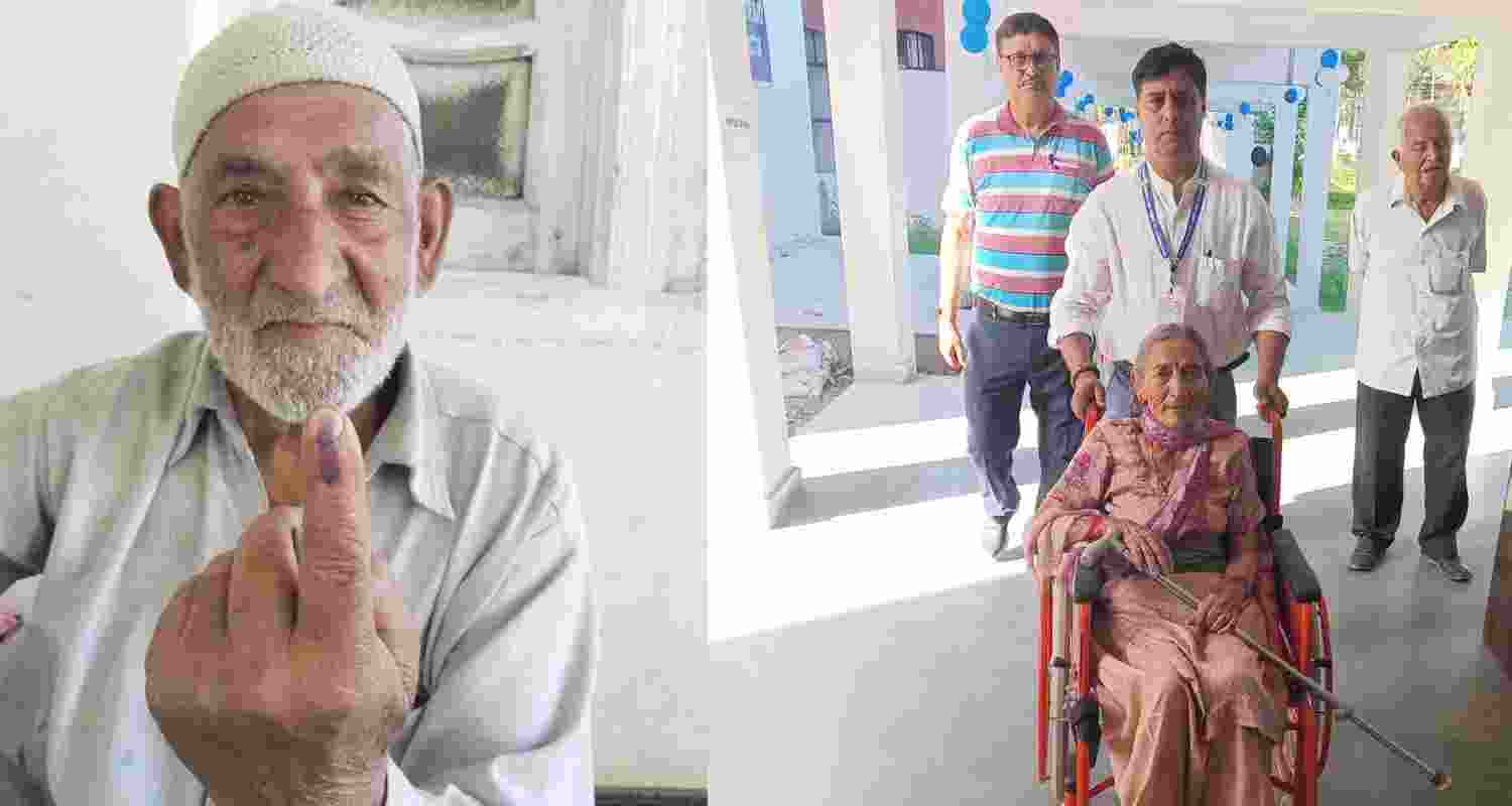 Voters in Baramulla post polling. 