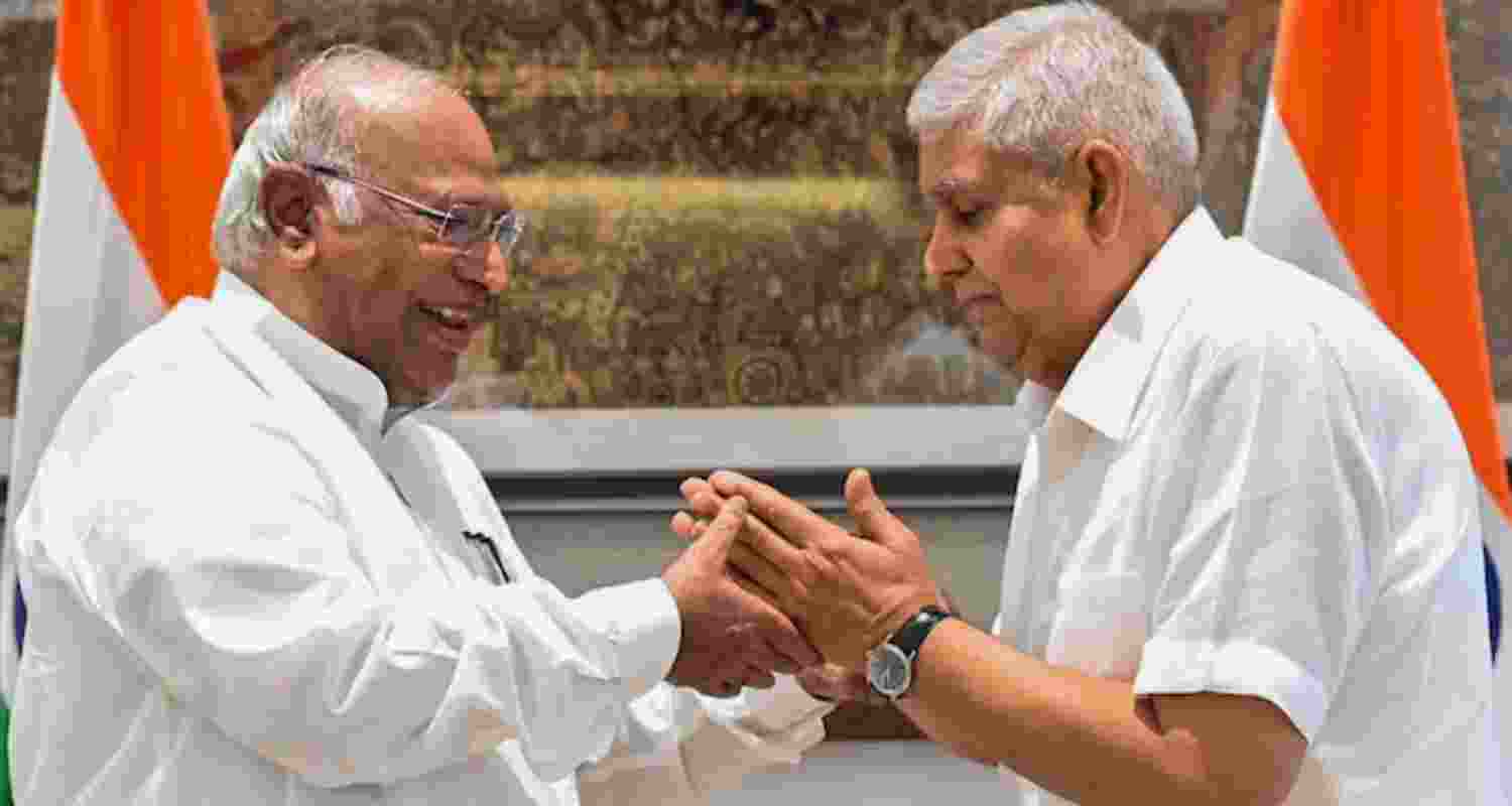 Congress chief Mallikarjun Kharge and Jagdeep Dhankhar. (File Photo)