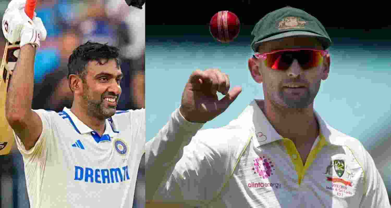 (L-R) Ravichandran Ashwin and Nathan Lyon. 