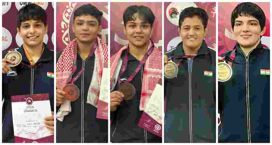 Indian wrestlers at the 2025 Senior Asian Wrestling Championship in Amman.