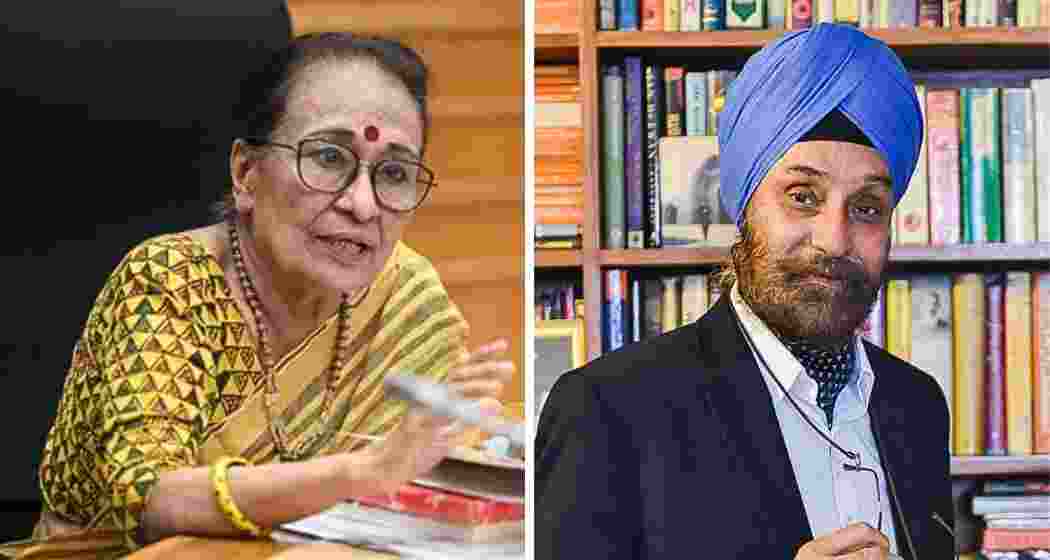 Mamta Kalia (L) and Navtej Sarna (R), among the 24 recipients of the Sahitya Akademi Awards 2025, honoured for their contributions to Hindi and English literature respectively.