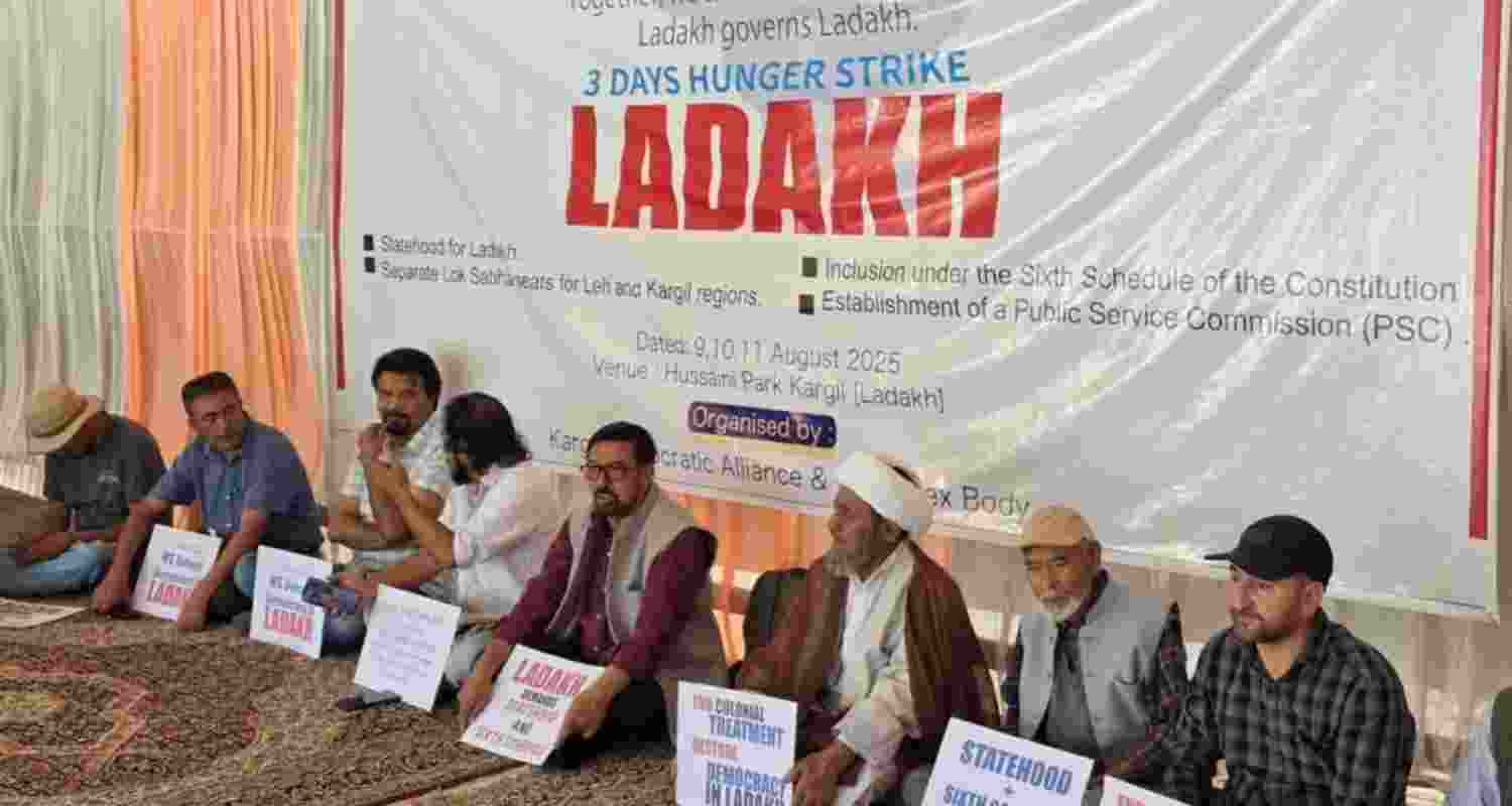 A three-day hunger strike for statehood and the extension of the sixth schedule for Ladakh began on Saturday morning, with KDA spearheading the strike. A three-day hunger strike for statehood and the extension of the sixth schedule for Ladakh began on Saturday morning, with KDA spearheading the strike.