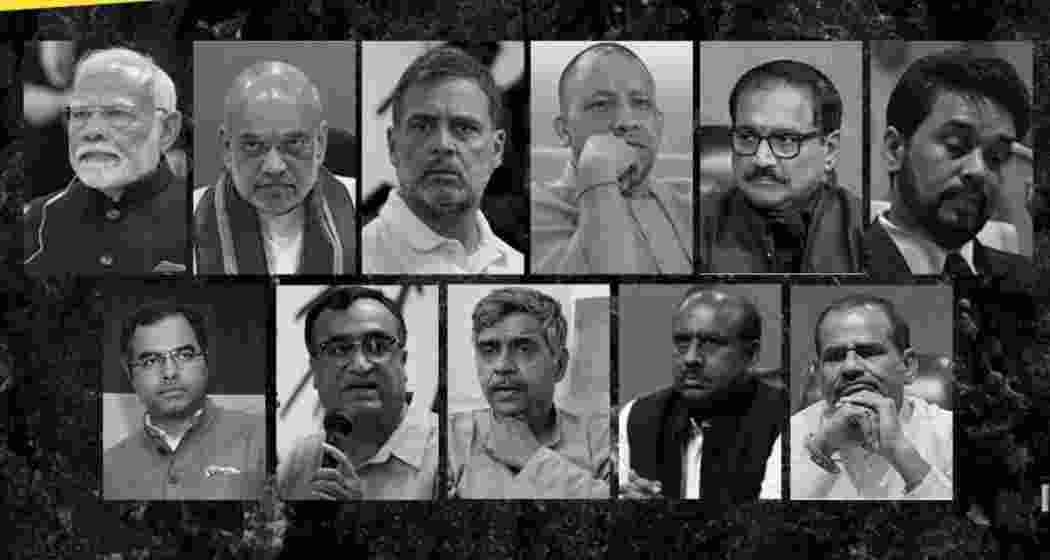 Rahul Gandhi, Modi, Shah, and Yogi feature among others in AAP’s “corrupt” poster for Delhi polls. Rahul Gandhi, Modi, Shah, and Yogi feature among others in AAP’s “corrupt” poster for Delhi polls.