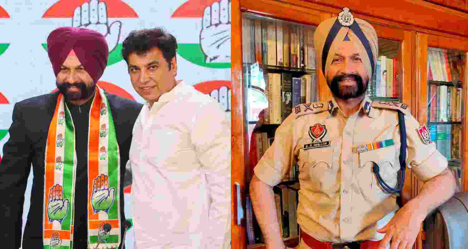 Congress leader Devender Yadav with newly joined party leader and former Punjab police ADGP Gurinder Singh Dhillon at AICC office, in New Delhi, Tuesday. Congress leader Devender Yadav with newly joined party leader and former Punjab police ADGP Gurinder Singh Dhillon at AICC office, in New Delhi, Tuesday.