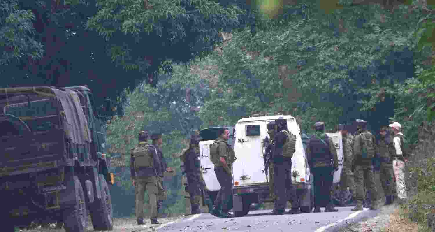 Army jawans near the site of the encounter between security forces and terrorists, in Akhnoor sector of Jammu and Kashmir, Tuesday. Army jawans near the site of the encounter between security forces and terrorists, in Akhnoor sector of Jammu and Kashmir, Tuesday.