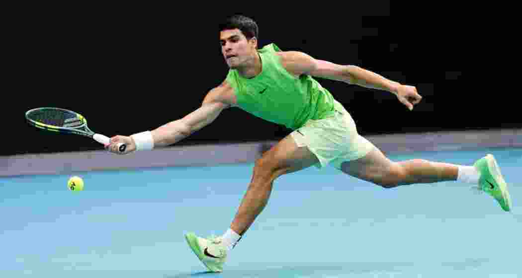 Spain's Carlos Alcaraz in action during his Australian Open semi-final match against Germany's Alexander Zverev. Spain's Carlos Alcaraz in action during his Australian Open semi-final match against Germany's Alexander Zverev.