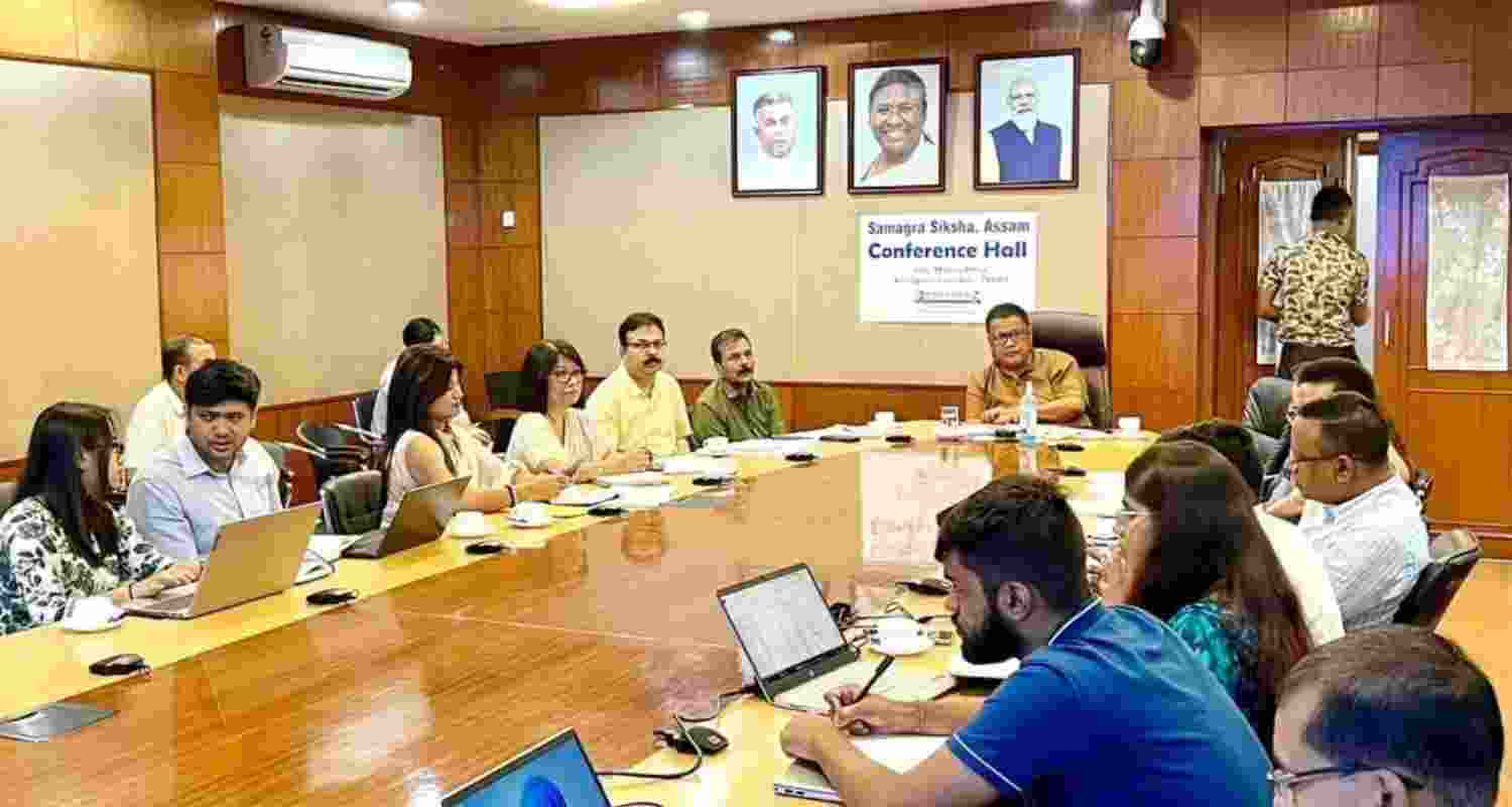 Assam Education Minister Ranoj Pegu with education department officials in Guwahati. Assam Education Minister Ranoj Pegu with education department officials in Guwahati.