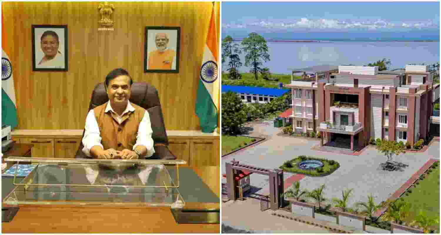 Assam Chief Minister Himanta Biswa Sarma (L), the newly built Chief Minister's secretariat in upper Assam's Dibrugarh (R). Assam Chief Minister Himanta Biswa Sarma (L), the newly built Chief Minister's secretariat in upper Assam's Dibrugarh (R).