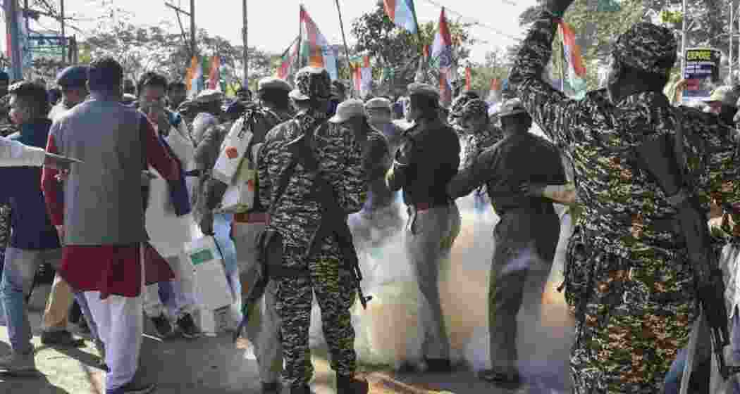 A scene from the protest rally in Guwahati, where police resorted to using tear gas to disperse Congress demonstrators. A scene from the protest rally in Guwahati, where police resorted to using tear gas to disperse Congress demonstrators.