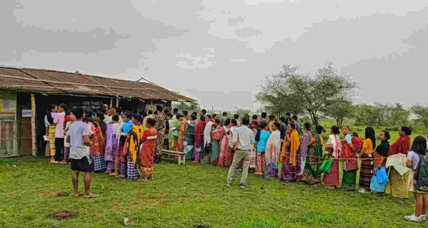 Long queues of voters, at polling stations in Assam casting their vote in the first phase of the General Elections 2024. Long queues of voters, at polling stations in Assam casting their vote in the first phase of the General Elections 2024.