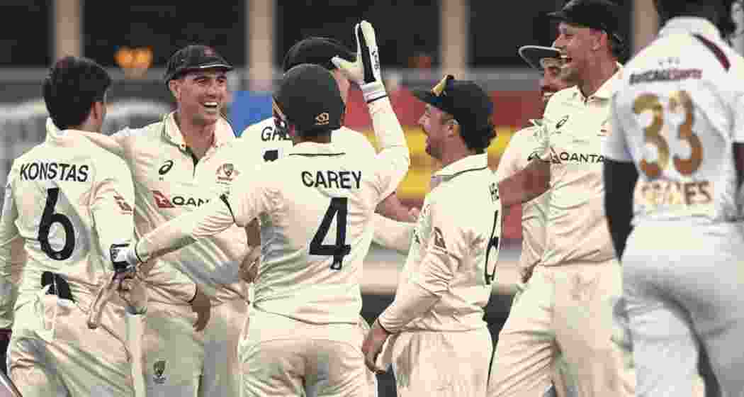 Australians celebrate after sealing a 159-run victory over the West Indies in the first Test at Bridgetown, wrapping up the match inside three days at Kensington Oval. Australians celebrate after sealing a 159-run victory over the West Indies in the first Test at Bridgetown, wrapping up the match inside three days at Kensington Oval.