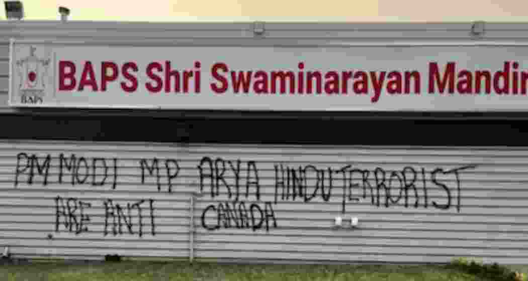 Visual of an anti-India graffiti defacing the BAPS temple in Canada. Visual of an anti-India graffiti defacing the BAPS temple in Canada.