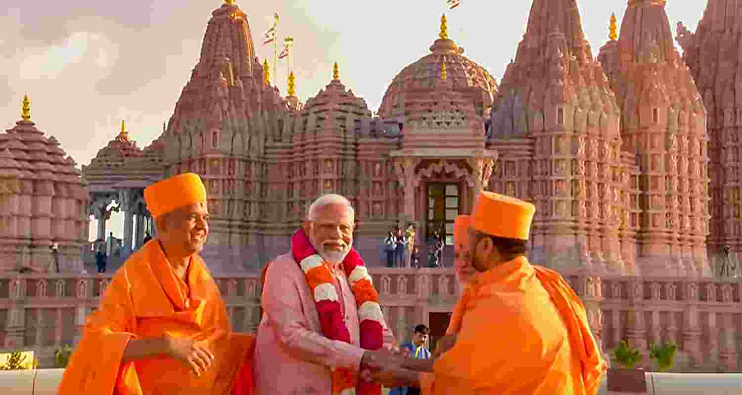 Prime Minister Narendra Modi during the inauguration of the BAPS Hindu Mandir, in Abu Dhabi, UAE on Wednesday. Prime Minister Narendra Modi during the inauguration of the BAPS Hindu Mandir, in Abu Dhabi, UAE on Wednesday.