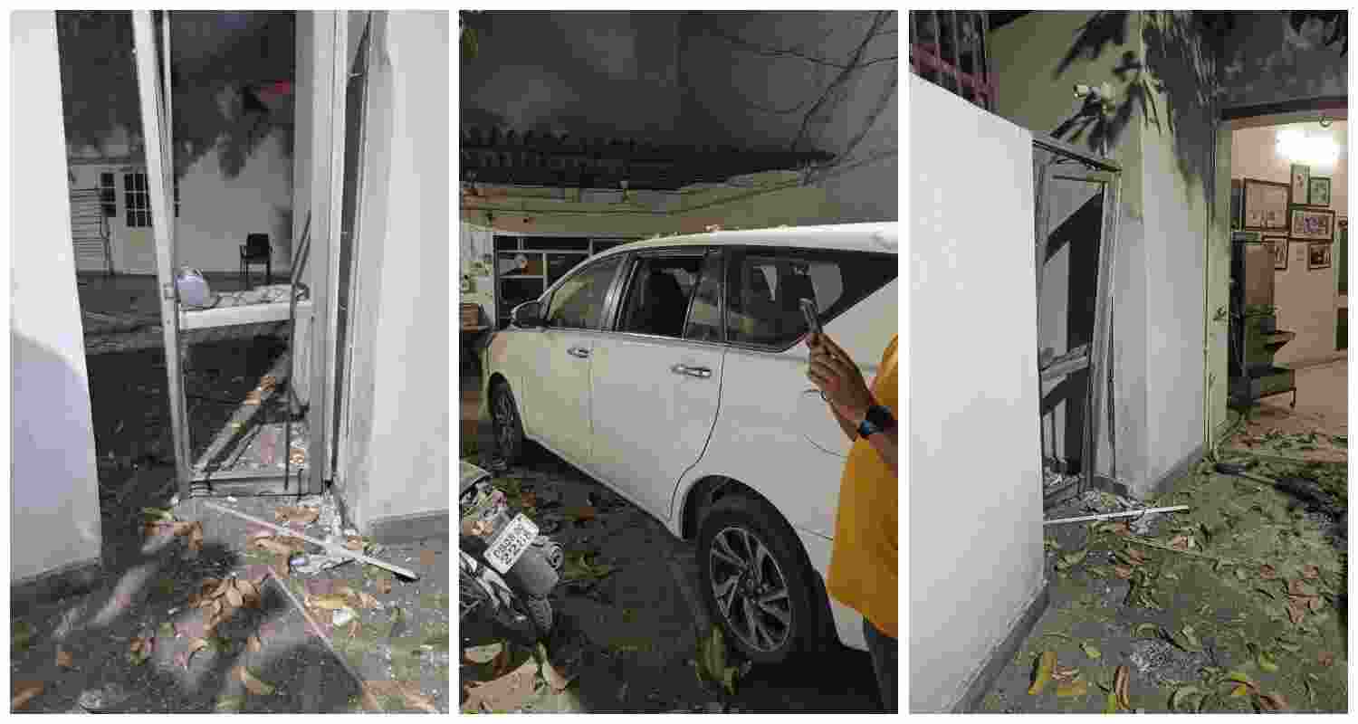 Visuals from the blast spot at BJP leader Manoranjan Kalia’s residence in Jalandhar, where an explosion was reported in the early hours of Tuesday. Police and forensic teams are investigating. Visuals from the blast spot at BJP leader Manoranjan Kalia’s residence in Jalandhar, where an explosion was reported in the early hours of Tuesday. Police and forensic teams are investigating.
